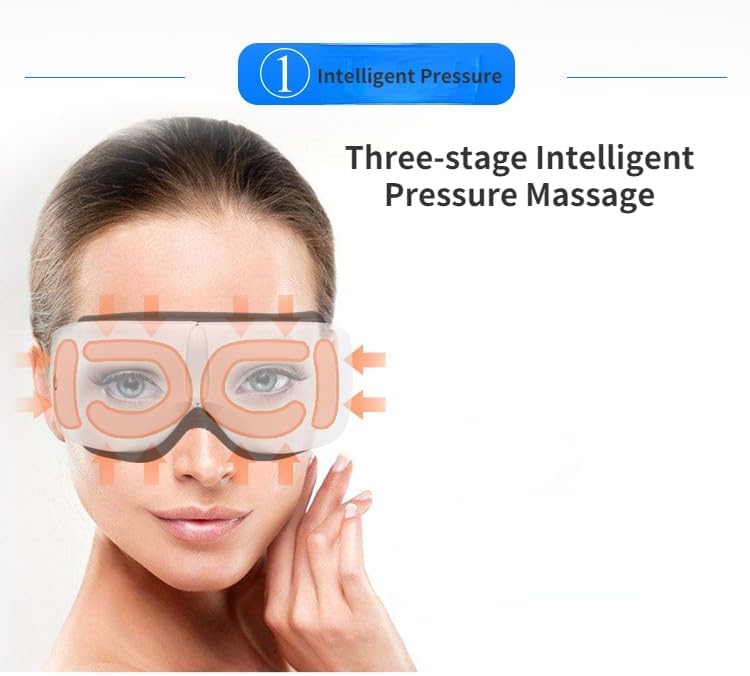 Portable Eye Massager with Bluetooth, Heat Therapy, 3-Stage Pressure Massage, Whit