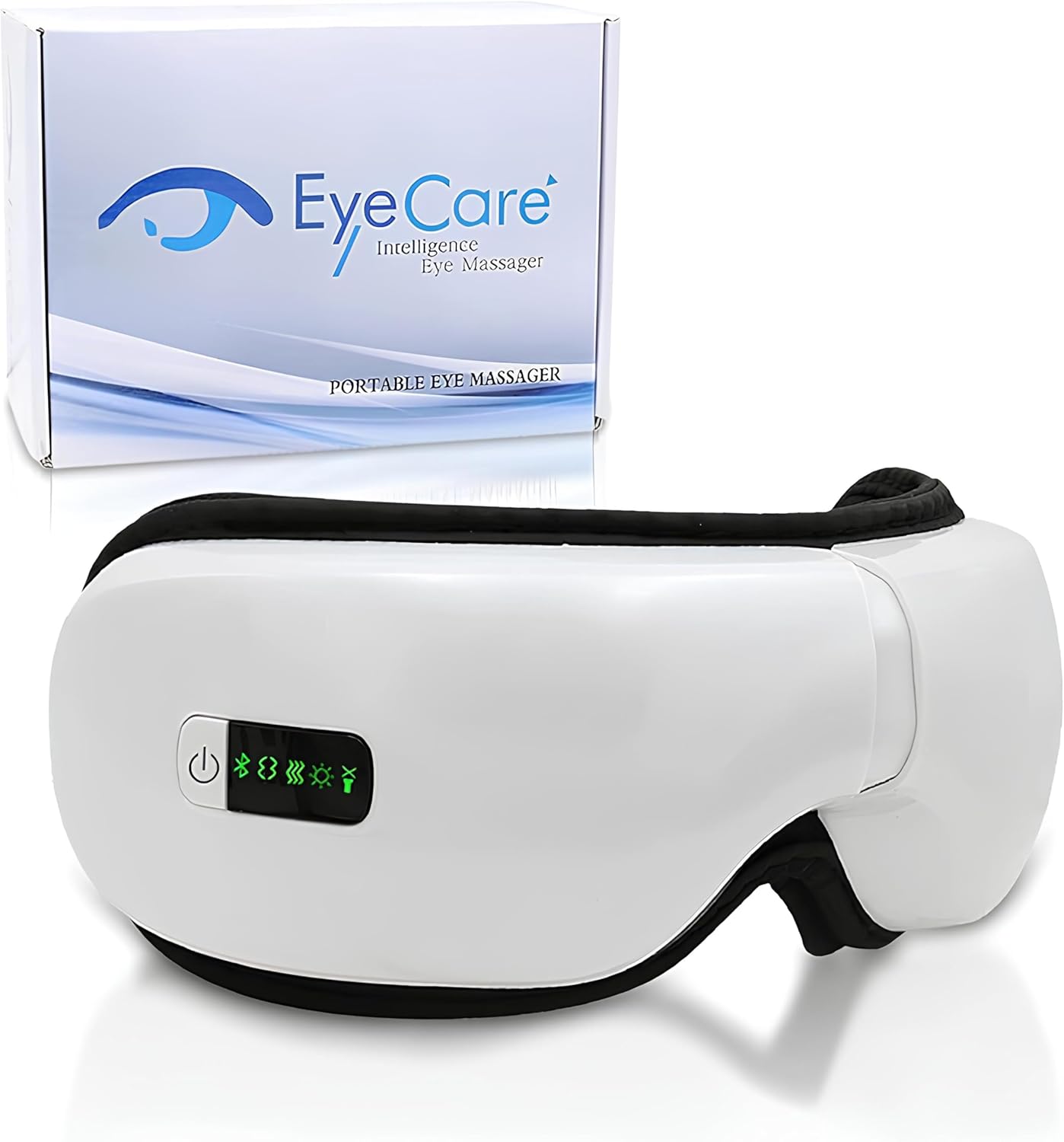 Portable Eye Massager with Bluetooth, Heat Therapy, 3-Stage Pressure Massage, Whit